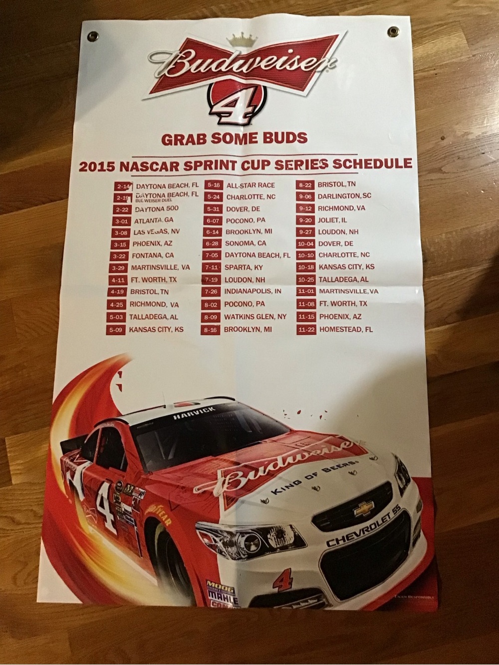 Budweiser Red and White NASCAR Schedule Poster 2015